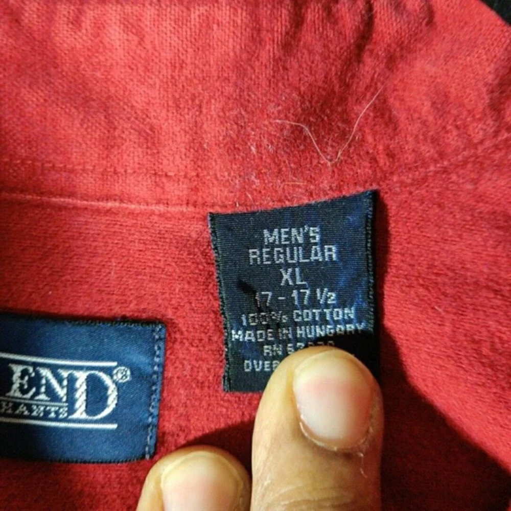 Lands End Shirt Mens XL 17-17.5 Red3 Button‎ Down Long Sleeve Normcore Basic